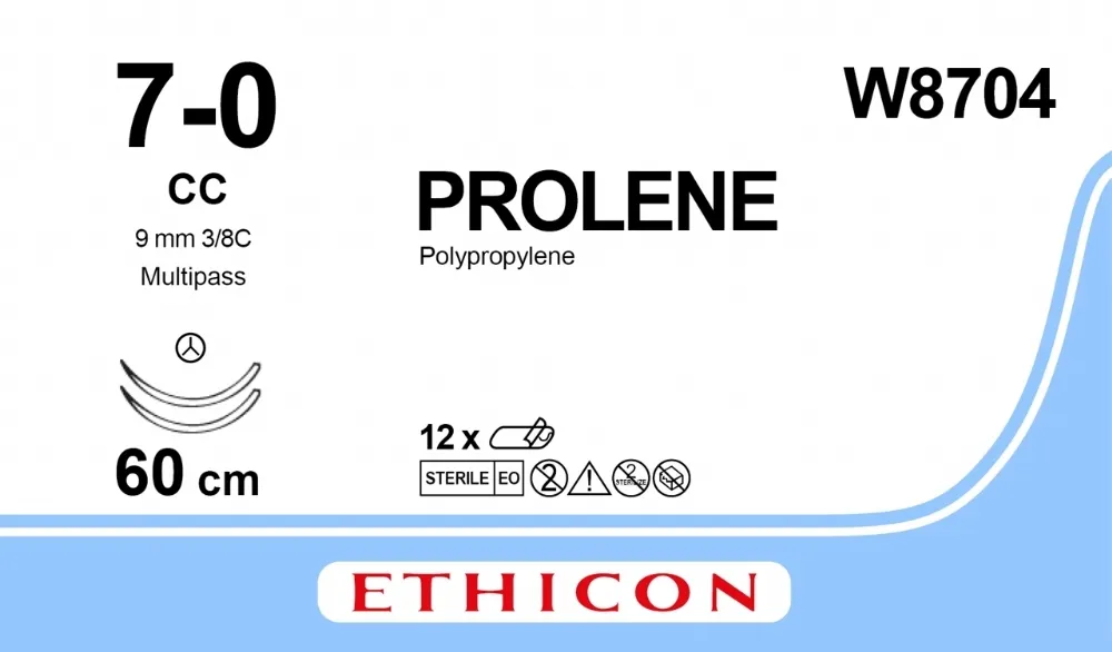 Prolene Sutures USP 7-0, 3/8 Circle CC Multipass Double Needle - W8704