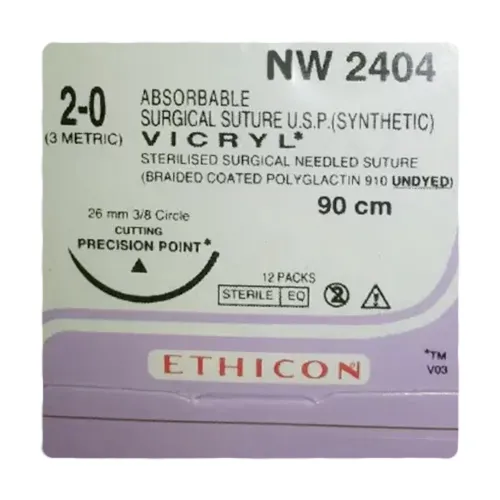 Ethicon Vicryl Sutures USP 20, 3/8 Circle Cutting NW2404