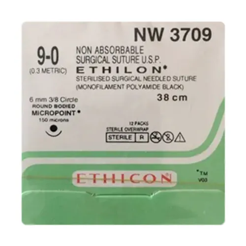 Ethicon Ethilon Sutures USP 9-0, 3/8 Circle Round Body Micro Point NW3709 -12 Foils