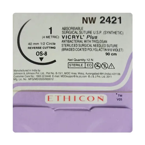Ethicon Vicryl Sutures USP 1, 1/2 Circle Reverse Cutting - NW2421