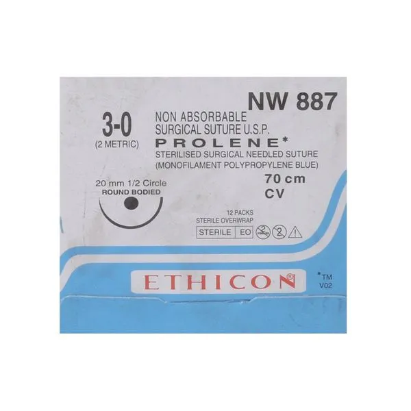 Ethicon Prolene Sutures USP 3-0, 1/2 Circle Round Body NW887