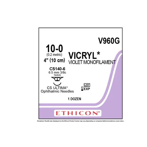 Ethicon Vicryl Sutures USP 10-0, 3/8 Circle Spatulated Ultima - V960G -12 Foils