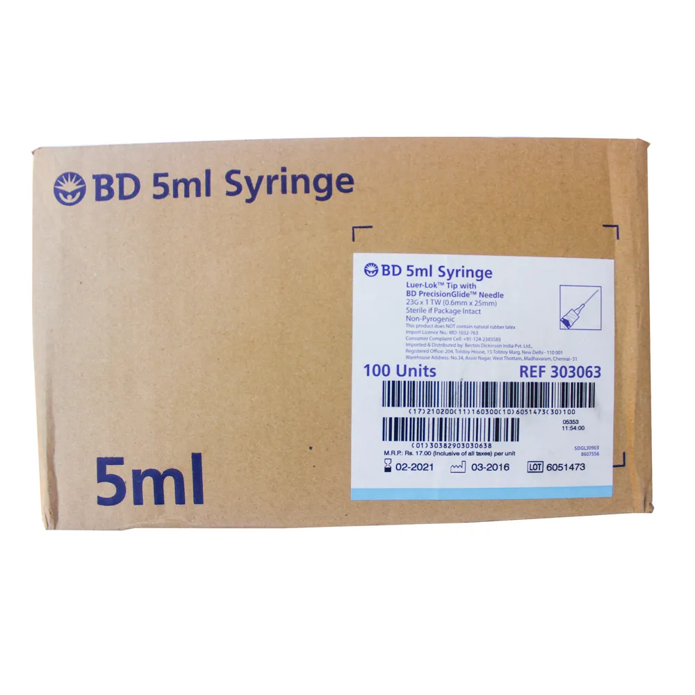 BD Luer Lok 5mL Syringe 23G X 1 Pack of 100