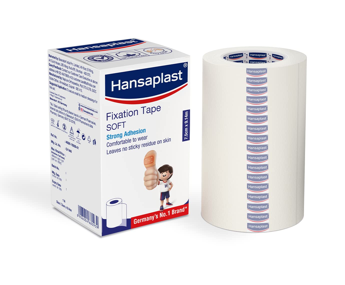 Hansaplast Fixation Tape soft (Individual packing) 7.5Cm*9.14 mtr (4 rolls)