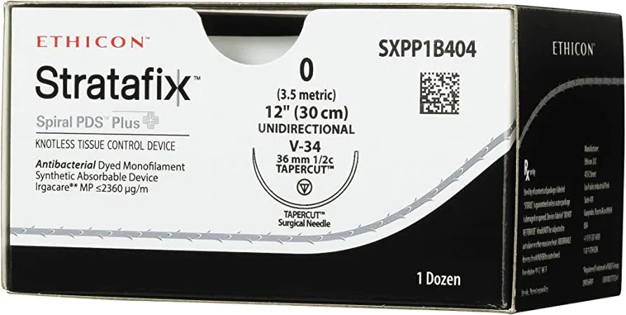 Ethicon Stratafix Spiral PDS Plus Unidirectional Sutures USP 0, 36mm 1/2 Circle Tapercut - SXPP1B404 -12 Foils