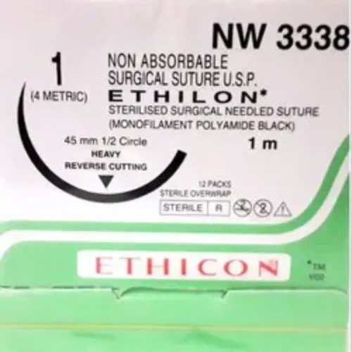 Ethicon Ethilon Sutures USP 1, 1/2Circle Reverse Cutting Heavy NW 3338