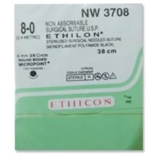 Ethicon Ethilon Sutures USP 8-0, 3/8 Circle Round Body Micropoint NW3708 -12 Foils