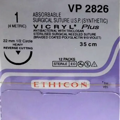 Ethicon Vicryl Plus Sutures USP 1, 1/2 Reverse Cutting Heavy VP 2826