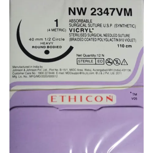 Ethicon Vicryl Sutures USP 1, 1/2Circle Round Body Heavy NW 2347VM