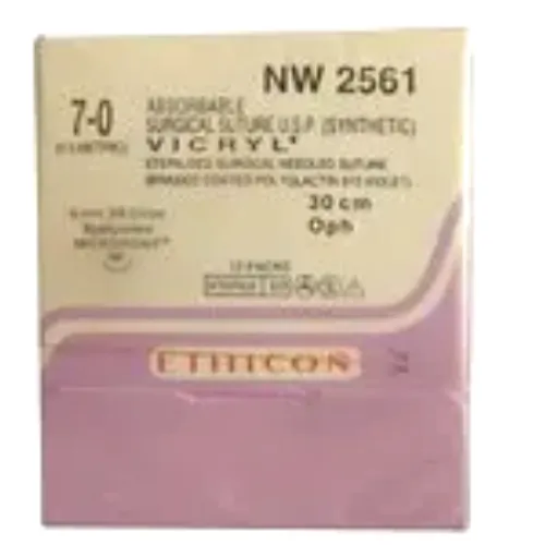 Ethicon Vicryl Sutures USP 7-0, 3/8 Circle Spatulated Micro-point Needle NW2561