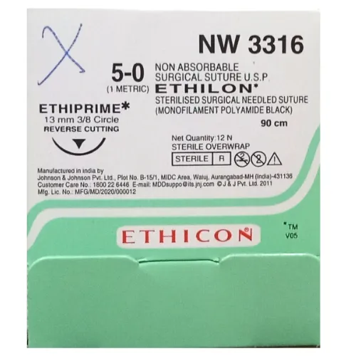 Ethicon Ethilon Sutures USP 5-0 NW 3316 Reverse Cutting, 12 Foils