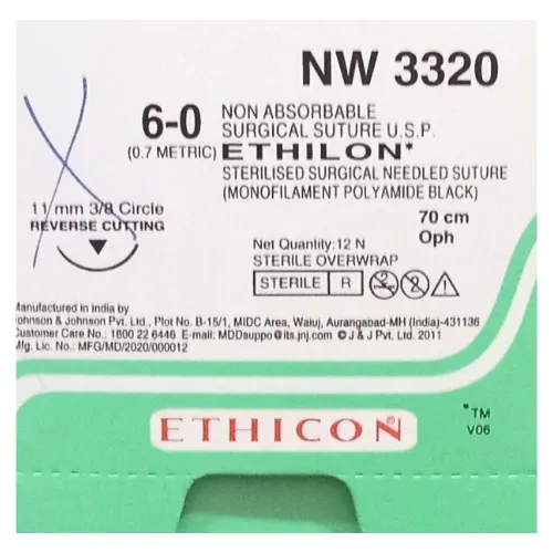 Ethicon Ethilon Sutures USP 6-0 NW 3320 Reverse Cutting, 12 Foils