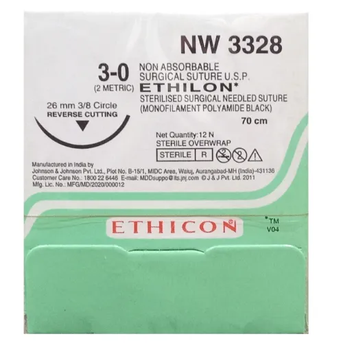 Ethicon Ethilon Sutures USP 3-0, 3/8 Circle Reverse Cutting - NW 3328