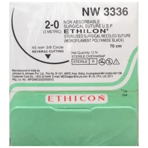 Ethicon Ethilon Sutures USP 2-0, 3/8 Circle Reverse Cutting - NW 3336