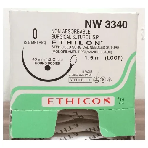 Ethicon Ethilon Sutures USP 0, 1/2 Circle Round Body - NW3340