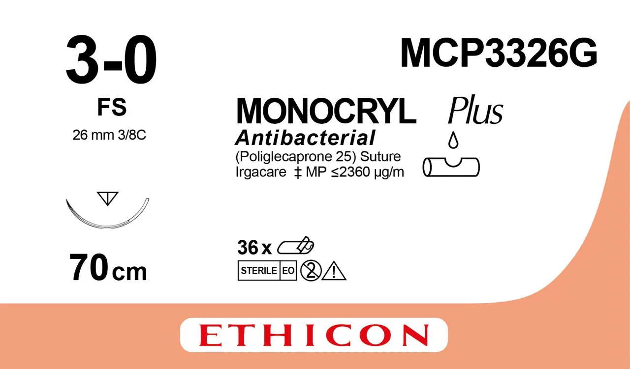 Monocryl Plus Sutures USP 3-0, 3/8 Circle Reverse Cutting - MCP3326G