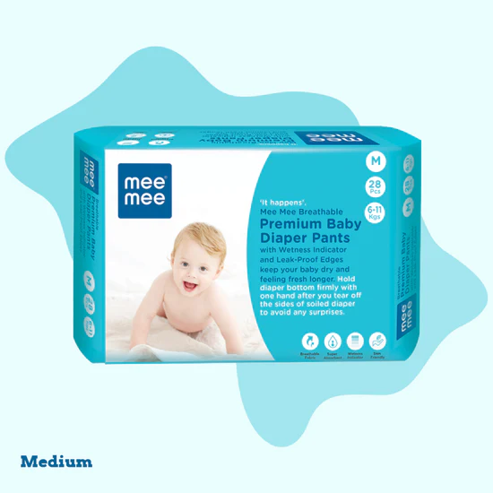 Mee Mee Breathable Premium Baby Diaper Pants With Wetness Indicator and Leak-Proof Edges Medium 28 Pcs