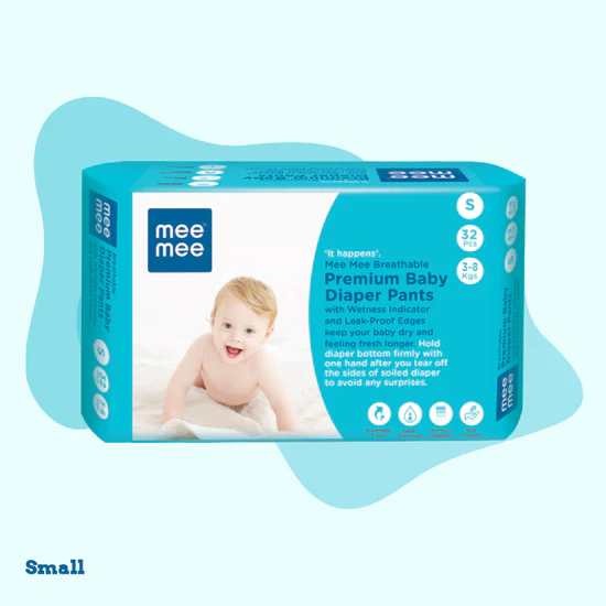 Mee Mee Breathable Premium Baby Diaper Pants With Wetness Indicator And Leak-Proof  Edges  Small  32 PCS