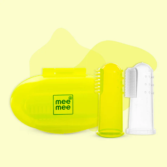 Mee Mee Unique Finger Brush And Gum Tongue Cleaner Set With Wider Bristles And Regular Bristles