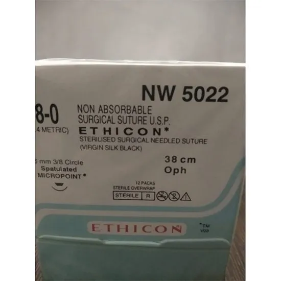 Ethicon Mersilk Sutures USP 8-0, 3/8 Circle Spatulated Micropoint NW5022 -12 Foils