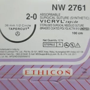Vicryl Rapide Sutures USP 2-0, 1/2 Circle Tapercut NW2761P