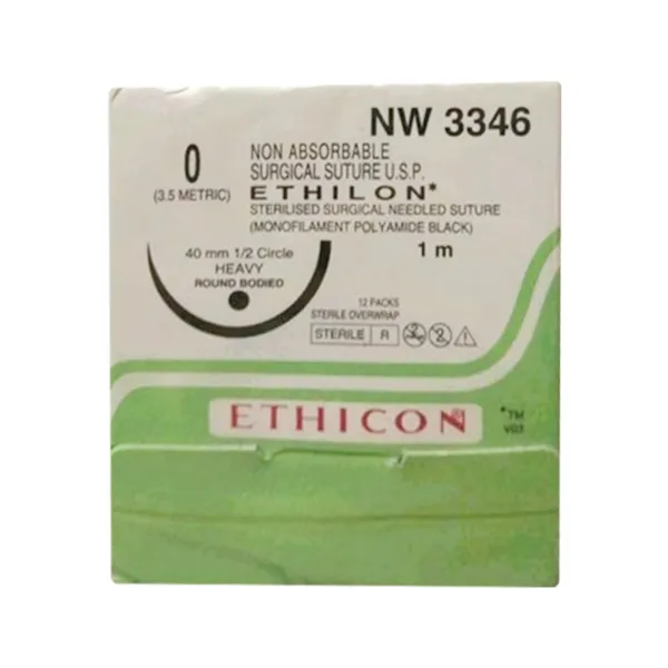 Ethicon Ethilon Sutures USP 0, 1/2 Circle Round Body Heavy - NW 3346