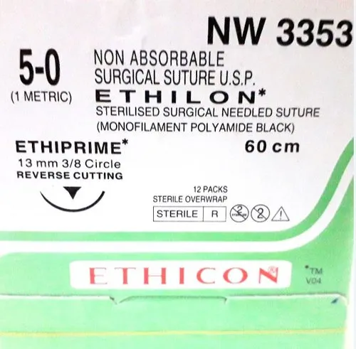 Ethicon Ethilon Sutures USP 5-0, 3/8 Circle Reverse Cutting P-3 Ethiprime - NW3353