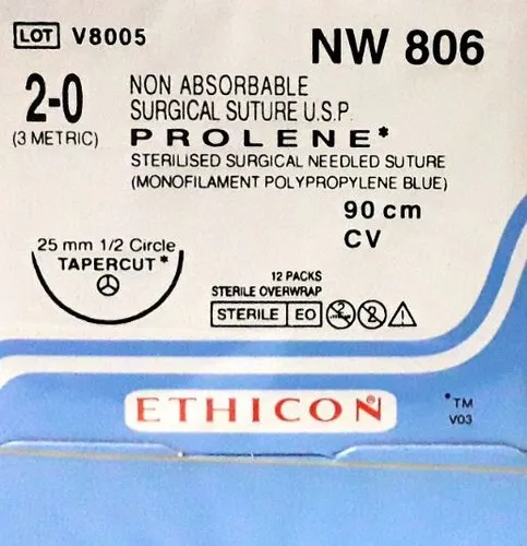 Ethicon Prolene Sutures USP 2-0, 1/2 Circle Tapercut NW806