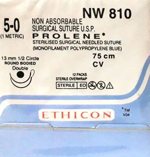 Ethicon Prolene Sutures USP 5-0, 1/2 Circle Round Body Double Needle NW810