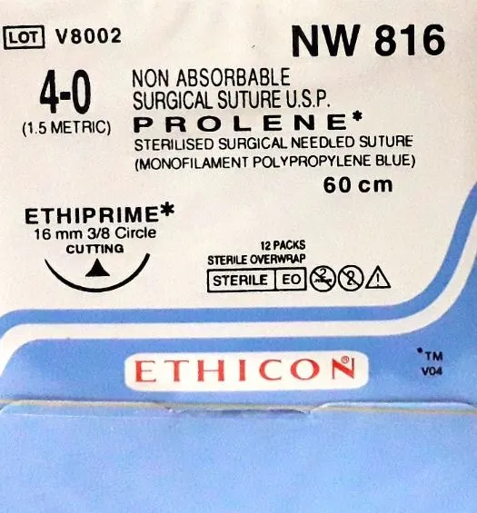 Ethicon Prolene Sutures USP 4-0, 3/8 Circle Cutting Ethiprime NW816