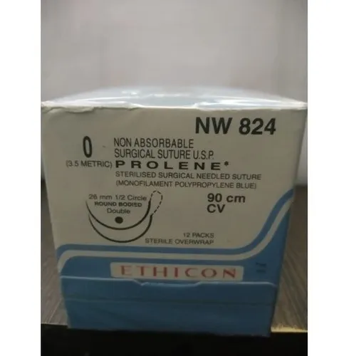 Ethicon Prolene Sutures USP 0, 1/2 Circle Round Body Double Needle NW824