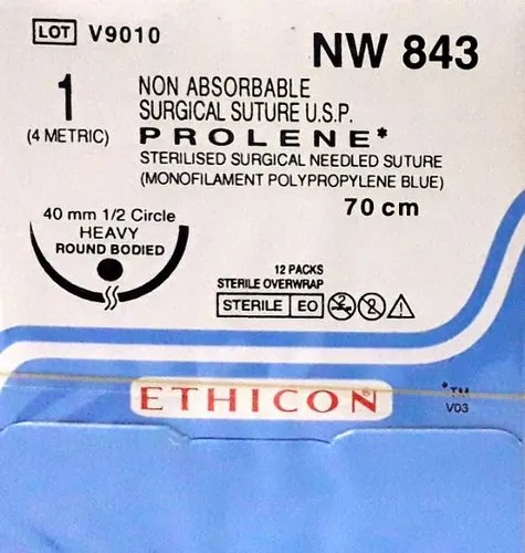 Ethicon Prolene Sutures USP 1, 1/2 Circle Round Body NW843