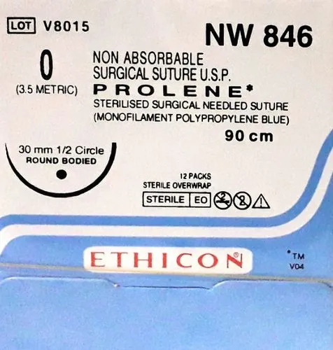 Ethicon Prolene Sutures USP 0, 1/2 Circle Round Body - NW846P
