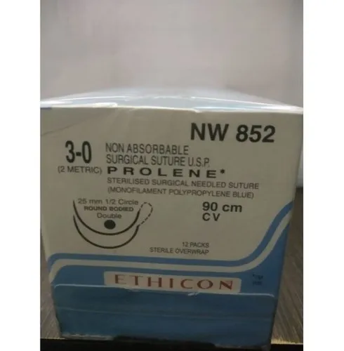 Ethicon Prolene Sutures USP 3-0, 1/2 Circle Round Body Double Needle NW852