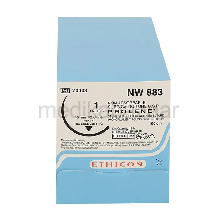 Ethicon Prolene Sutures USP 1, 1/2 Circle Reverse Cutting Heavy NW883P