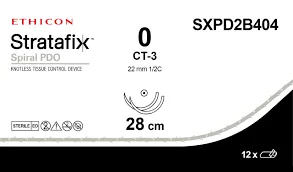 Ethicon STRATAFIX Spiral PDO Suture, Taper Point, Absorbable, CT-3 22mm 1/2 Circle, 14cm X 14cm Bidirectional - SXPD2B404