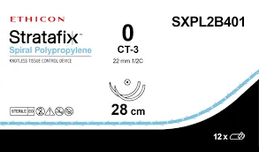 Ethicon STRATAFIX Spiral Polypropylene Suture, Taper Point, Non Absorbable, CT-3 22mm 1/2 Circle, 14" x 14" Bidirectional - SXPL2B401