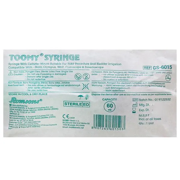 Toomey Syringe With Catheter Mount 60ml - Romsons - 10 Units Pack