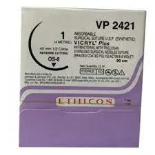 Ethicon Vicryl Plus Sutures USP 1, 1/2 Circle Reverse Cutting - VP2421