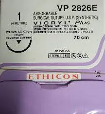 Ethicon Vicryl Plus Sutures USP 1, 1/2 Circle Reverse Cutting Heavy Portt - VP 2826E