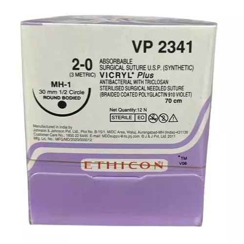 Ethicon Vicryl Plus Sutures USP 2-0, 1/2 Circle Round Body - VP 2341