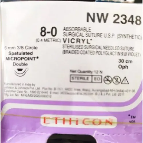 Vicryl Sutures USP 80, 3/8 Circle Spatulated Micropoint Double Needle