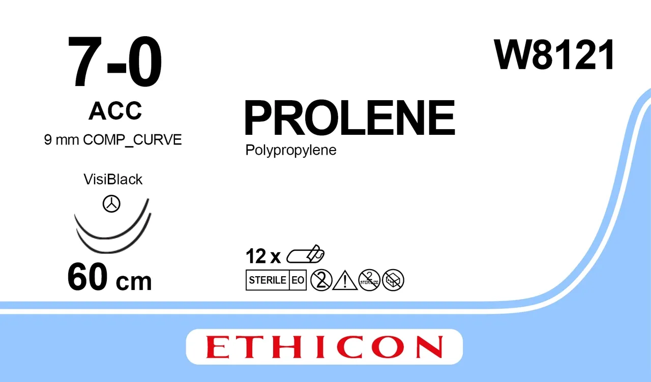 Ethicon Prolene Sutures USP 7-0, Acc BI-Curve Visi-Black Double Needle W8121