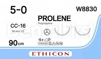 Ethicon Prolene Sutures USP 5-0, 1/2 Circle Round Body CC-16 Double Needle W8830