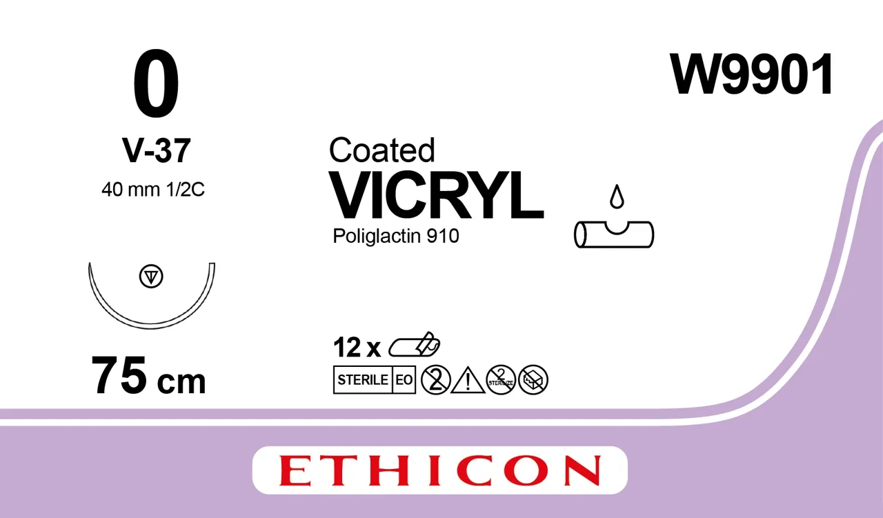 Ethicon Vicryl Sutures USP 0, 1/2 Circle Tapercut V-37 - W9901