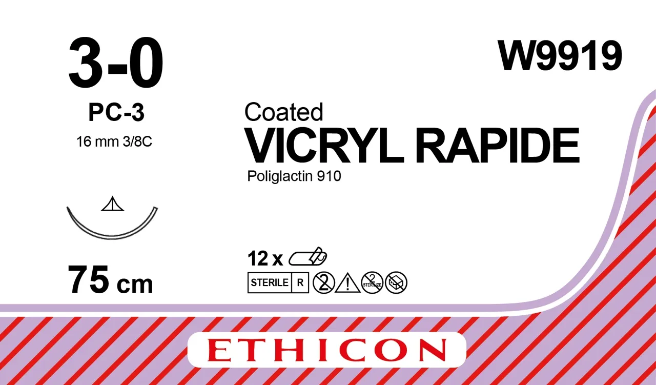 Ethicon Vicryl Rapide Sutures USP 3-0, 3/8 Circle Cutting PC 3 Ethiprime - W9919