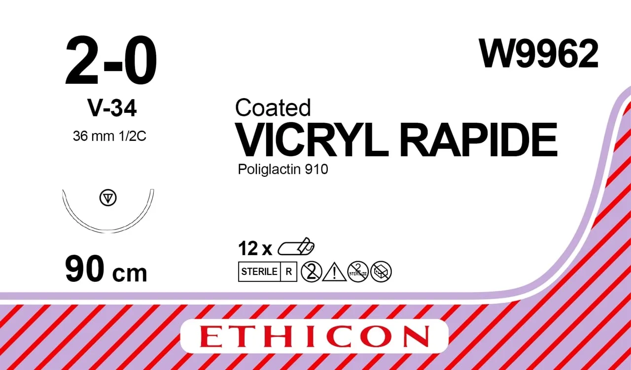 Vicryl Rapide Sutures USP 2-0, 1/2 Circle Tapercut - W9962