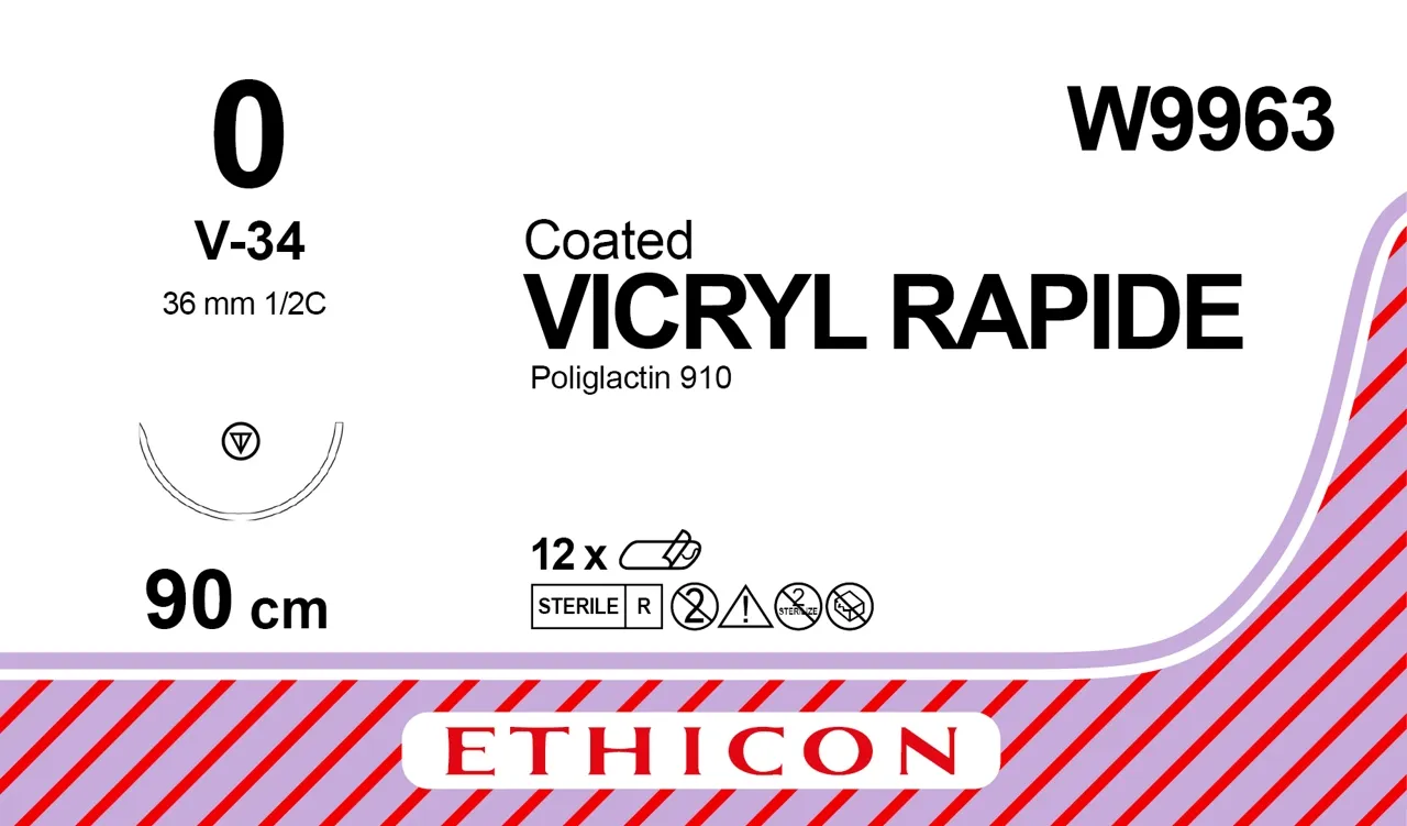 Ethicon Vicryl Rapide Sutures USP 0, 1/2 Circle Tapercut - W9963