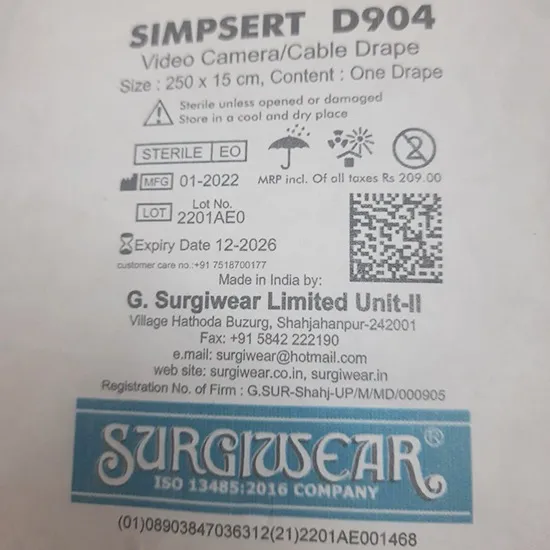 Surgiwear Simpsert Video Camera Cable Drape D904