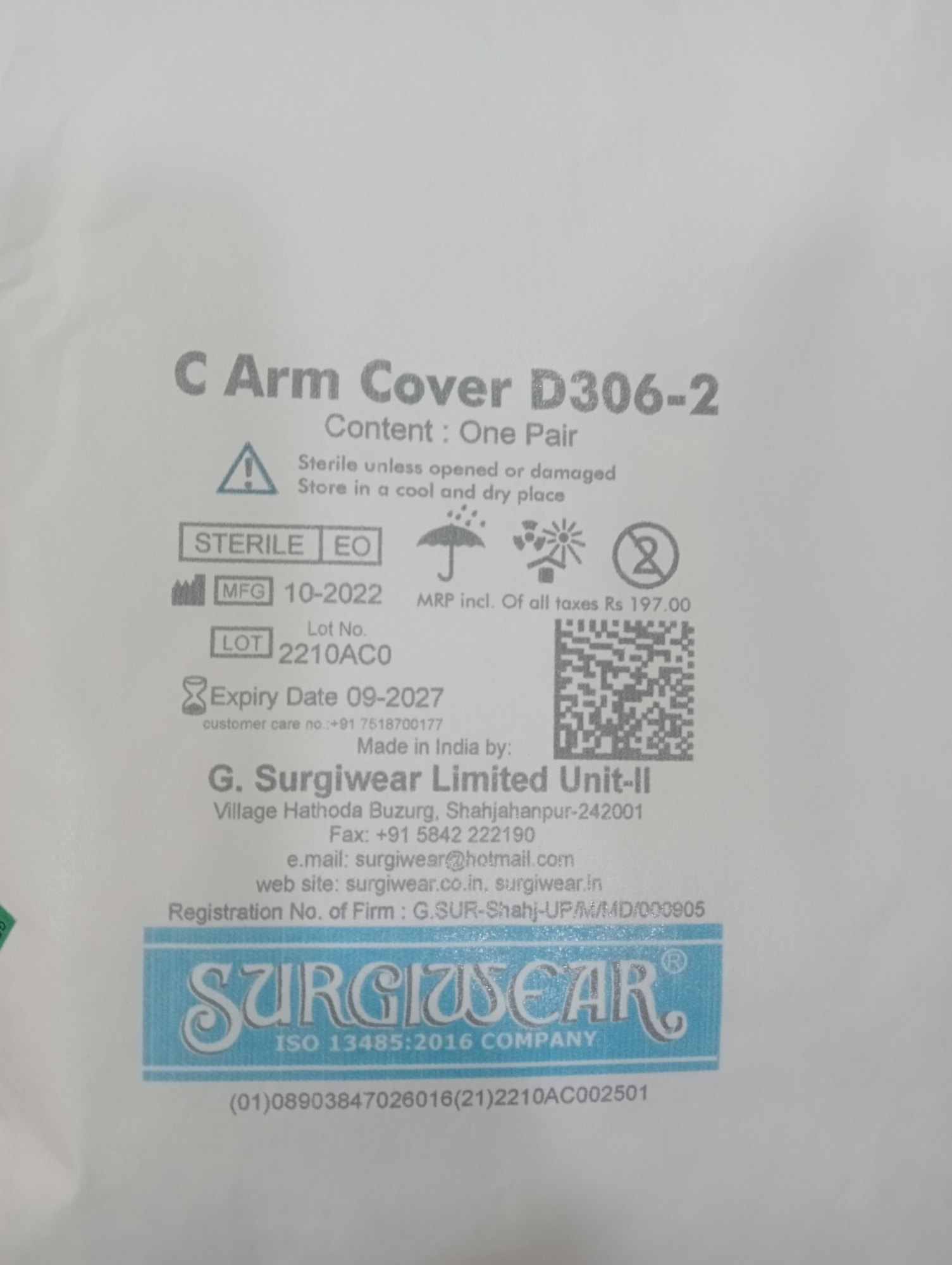 Surgiwear C-Arm Cover D306-2